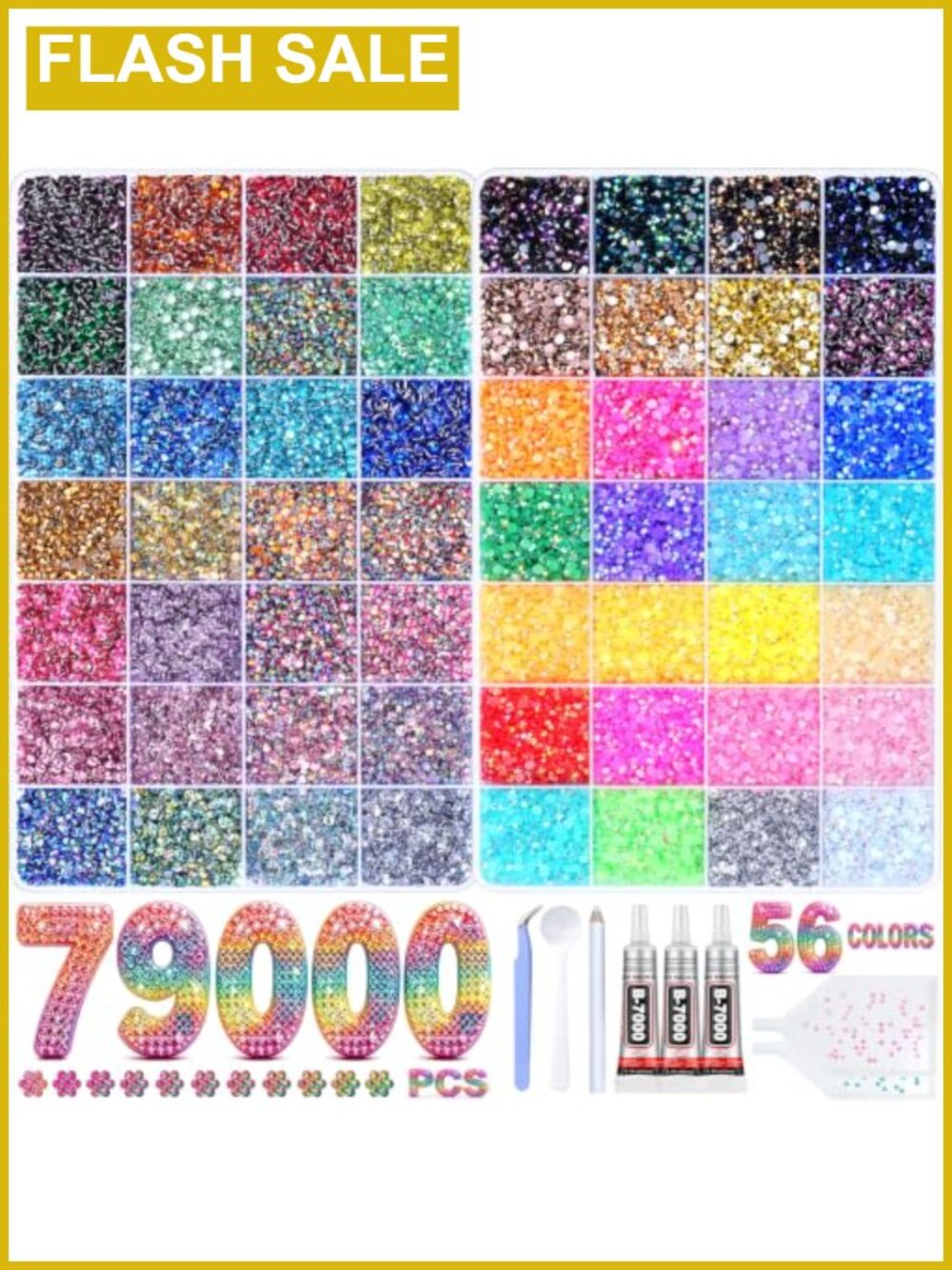 56 Colors 79000Pcs Jelly Rhinestones Kit with B7000 Glue for Crafting
